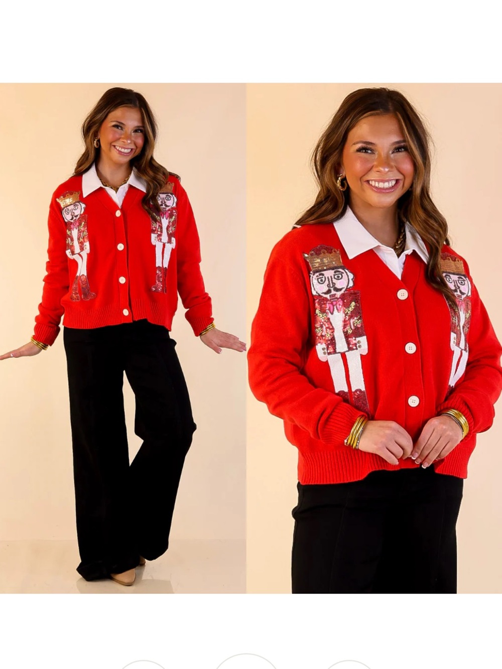 Queen of Sparkles Red Nutcracker Leopard Cheetah Cardigan XS - Picture 3 of 7